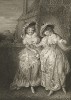 Иллюстрация к комедии Шекспира "Виндзорские проказницы", акт II, сцена I: Миссис Форд и миссис Пейдж сравнивают письма, полученные от Фальстафа. Boydell's Graphic Illustrations of the Dramatic works of Shakspeare, Лондон, 1803. 
