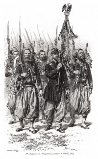 Торжественный марш зуавов, возвращающихся из Италии в 1859 году (из Types et uniformes. L'armée françáise par Éduard Detaille. Париж. 1889 год)
