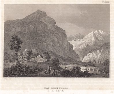 Деревня Ройссталь в Швейцарии. Meyer's Universum..., Хильдбургхаузен, 1844 год.