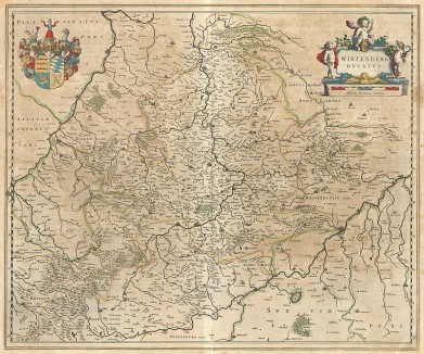 Карта герцогства Вюртемберг. Wirtenberg ducatus. Составил Виллем Блау. Амстердам, 1635