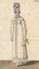 Белое кашемировое пальто "снегурочка" с кружевным воротником. Шляпка из бархата с цветами. Из первого французского журнала мод эпохи ампир Journal des dames et des modes, Париж, 1813 год. Модель № 1297