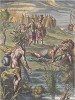 "Энеида" (Aenis). Эней и бог Тиберин. Лист из знаменитого издания произведений Вергилия "Publii Virgilii Maronis Opera", Лондон, 1658 год