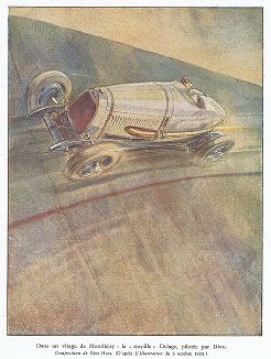 Альбер Диво в Деляже на автодроме Монтлери в 1928 году. L'automobile, Париж, 1935