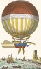 7 января 1785 г. Исторический перелёт на аэростате над Ла-Маншем. На борту французский механик Жан-Пьер Бланшар и его друг американский врач Джеффри. Из альбома Balloons, выполненного по старым гравюрам, посвящённым истории воздухоплавания. Лондон, 1956