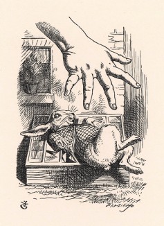 Послышался крик, что-то шлЁпнулось, зазвенело разбитое стекло (иллюстрация Джона Тенниела к книге Льюиса Кэрролла «Алиса в Стране Чудес», выпущенной в Лондоне в 1870 году)