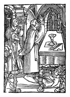 Панихида по Святому Вольфгангу. Из "Жития Святого Вольфганга" (Das Leben S. Wolfgangs) неизвестного немецкого мастера. Издал Johann Weyssenburger, Ландсхут, 1515