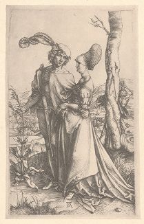 Прогулка. Гравюра Альбрехта Дюрера, выполненная ок. 1496-97 годов (Репринт 1928 года. Лейпциг)