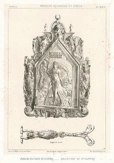 Литое французское медное зеркало, XVI век. Meubles religieux et civils..., Париж, 1864-74 гг. 