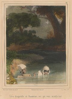 Семейное купание. Литография Поля Гаварни из серии "Впечатления семейной жизни", 1843 год. 
