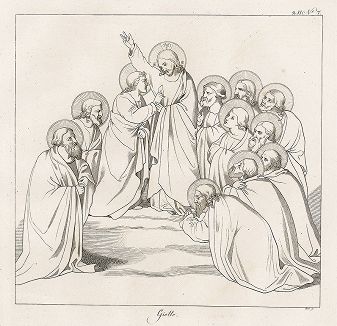 Уверение Фомы, приписываемое кисти Джотто. Лист из Geschichte der Malerei in Italien... братьев Рипенхаузен, 1810 год. 