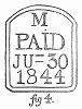 Штамп, проставляемый на всех оплаченных письмам, отправляемых из Лондона, как за рубеж, так и внутри страны, используемый почтовым управлением Великобритании в 1844 году (The Illustrated London News №113 от 29/06/1844 г.)