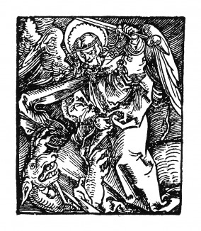 Архангел Михаил. Ганс Бальдунг Грин. Иллюстрация к Hortulus Animae. Издал Martin Flach. Страсбург, 1512