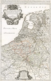 Семнадцать провинций Нидерландов. Les dix-sept provinces des Pays-Bas... Карту составил королевский картограф Гийом Сансон в Париже в 1680 г.