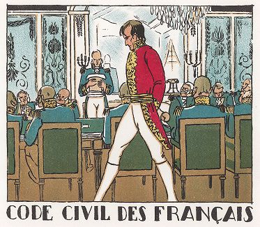 Принятие Гражданского кодекса (Кодекс Наполеона) Франции. Pictorial History of Napoleon by Andre Collot, 1930. 