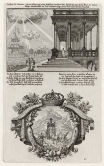 1. Соломон взывает к Богу 2. Царица Савская на пути в Иерусалим (из Biblisches Engel- und Kunstwerk -- шедевра германского барокко. Гравировал неподражаемый Иоганн Ульрих Краусс в Аугсбурге в 1700 году)