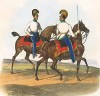 Штаб-офицер и полковой адъютант австрийских драгун в 1830-е гг. (из K. K. Oesterreichische Armée nach der neuen Adjustirung in VI. abtheil. III te. Abtheil. Cavallerie. Лист 4. Вена. 1837 год)