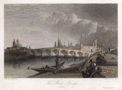 Вид на Большой Каменный мост и Кремль со стороны Москва-реки. Russia illustrated. Лондон, 1835