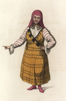 Женщина из мещеряков (устаревшее название татар-мишарей) (лист 30 иллюстраций к известной работе Эдварда Хардинга "Костюм Российской империи", изданной в Лондоне в 1803 году)