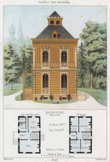 Деревянный дом во французской провинции от архитектора Марти (A. Marty) (из популярного у парижских архитекторов 1880-х Nouvelles maisons de campagne...)