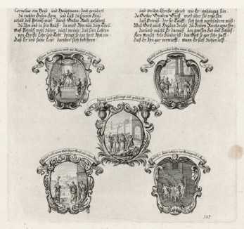 Пять сцен из "Деяний апостола Павла" (из Biblisches Engel- und Kunstwerk -- шедевра германского барокко. Гравировал неподражаемый Иоганн Ульрих Краусс в Аугсбурге в 1700 году)