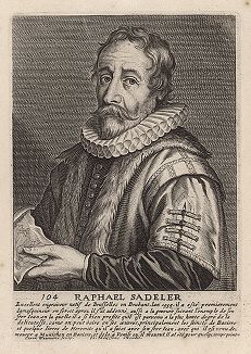 Рафаэл Саделер I (1560 -- 1632 гг.) -- фламандский гравер и издатель. Гравюра Конрада Вауманса. 