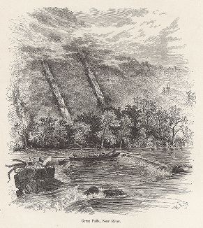 Большой водопад, река Нью-Ривер, штат Вирджиния. Лист из издания "Picturesque America", т.I, Нью-Йорк, 1872.