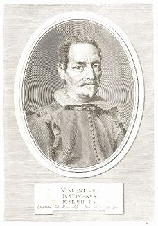 Винченцо Джустиниани (1564-1637) - итальянский артистократ и банкир Ватикана, покровитель Пуссена и Караваджо. Владелец легендарной коллекции антиков и живописи. Гравюра Клода Меллана, 1631 год. 