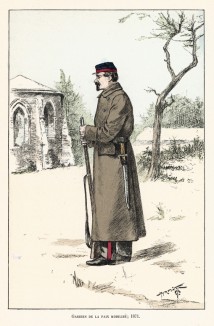 Франко-прусская война. Полицейский, мобилизованный на оборону Парижа зимой 1871 года. Ville de Paris. Histoire des gardiens de la paix. Париж, 1896