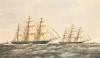 Клиперы "Тайпинг" и "Ариэль", участники знаменитой Чайной гонки 1866 г. Репринт середины XX века со старинной английской гравюры