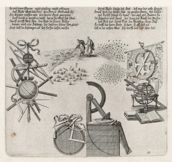 Чертёжные и астрономические инструменты (из Biblisches Engel- und Kunstwerk -- шедевра германского барокко. Гравировал неподражаемый Иоганн Ульрих Краусс в Аугсбурге в 1700 году)
