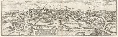 Панорама Пуатье. Лист из старейшего атласа городов Civitates Orbis Terrarum, Кёльн, 1572. 