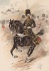 Офицер 14-го гусарского полка английской армии гарцует перед строем (из "Иллюстрированной истории верховой езды", изданной в Париже в 1893 году)