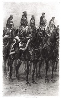 Французские гвардейские кирасиры в 1859 году (из Types et uniformes. L'armée françáise par Éduard Detaille. Париж. 1889 год)