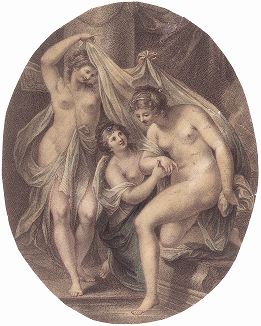 Три грации (Психея идет купаться). Гравюра Франческо Бартолоцци по рисунку Джованни Чиприани. 