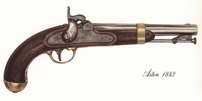 Однозарядный пистолет США Aston 1842 г. Лист 16 из "A Pictorial History of U.S. Single Shot Martial Pistols", Нью-Йорк, 1957 год