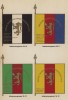 Знамёна 10-го, 11-го, 12-го и 13-го полков норвежской пехоты (лист 16 работы Den Norske haer. Organisasjon bevaebning, og uniformsbeskrivelse, изданной в Лейпциге в 1932 году)