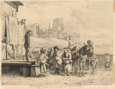 Итальянские шарлатаны. Офорт Жан-Жака де Буассье с живописного полотна Карела Дюжардена. 