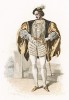Эпоха Возрождения, правление Франциска I. Костюм придворного: так называемый французский берет, широкий камзол с прорезными рукавами, кюлоты с пышными складками.