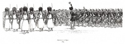 Парад французской линейной пехоты в 1859 году (из Types et uniformes. L'armée françáise par Éduard Detaille. Париж. 1889 год)