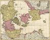 Карта Королевства Дании. Dania Regnum, Ducatus Holsatia et Slesvicum Insulae Danicae et Provinciae Iutia Scania etc. Составил Питер Схенк, Амстердам, 1706 год. 