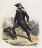 1795 год. Офицер французской лёгкой пехоты (из популярной работы Histoire de l'empereur Napoléon (фр.), изданной в Париже в 1840 году с иллюстрациями Ораса Верне и Ипполита Белланжа)