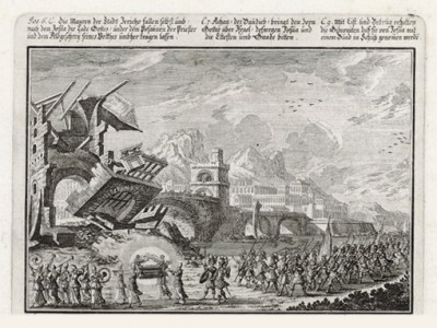 Разрушение стен Иерихона (из Biblisches Engel- und Kunstwerk -- шедевра германского барокко. Гравировал неподражаемый Иоганн Ульрих Краусс в Аугсбурге в 1700 году)