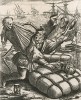 Купец, благополучно вернувшийся из далекого плаванья, встречается со Смертью в порту ("Пляски смерти" Ганса Гольбейна Младшего, гравированные Венцеслаусом Холларом (лист 23))
