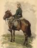 Русский конногвардеец в полевой форме и при полной выкладке (из альбома литографий Armée française et armée russe, изданного в Париже в 1888 году)