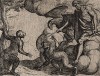 Юпитер превращает керкопов в обезьян. Гравировал Антонио Темпеста для своей знаменитой серии "Метаморфозы" Овидия, л.132. Амстердам, 1606