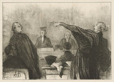 Адвокат, который абсолютно уверен... что клиент хорошо ему заплатит. Литография Оноре Домье из серии "Les Gens de justice", 1845-48 гг. 