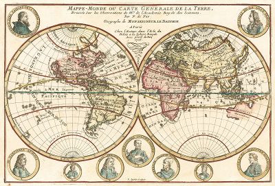 Карта мира или Генеральная карта Земли. Mappe-Monde ou Carte generale de la Terre. Составил Николя де Фер, Париж, 1705. 
