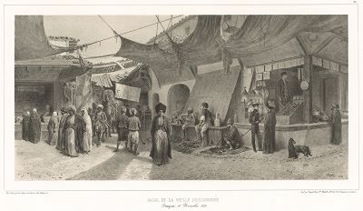 Торговая улочка в Смирне 10 ноября 1837 года (из Voyage dans la Russie Méridionale et la Crimée... Париж. 1848 год (лист 86))