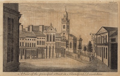 Главная улица города Блэндфорд в графстве Дорсетшир (из A New Display Of The Beauties Of England... Лондон. 1776 г. Том 2. Лист 330)