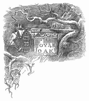 Королевский дуб, в ветвях которого прятался король Карл II от военного патруля Оливера Кромвеля во время битвы при Вустере, ставший важным элементом английского народного творчества (The Illustrated London News №89 от 13/01/1844 г.)